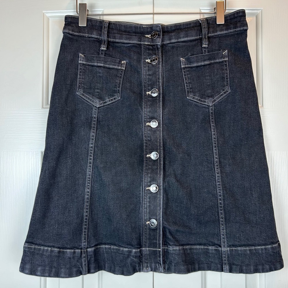 Y2K Chaps Denim Black Button Front A-Line Mini Jean Skirt